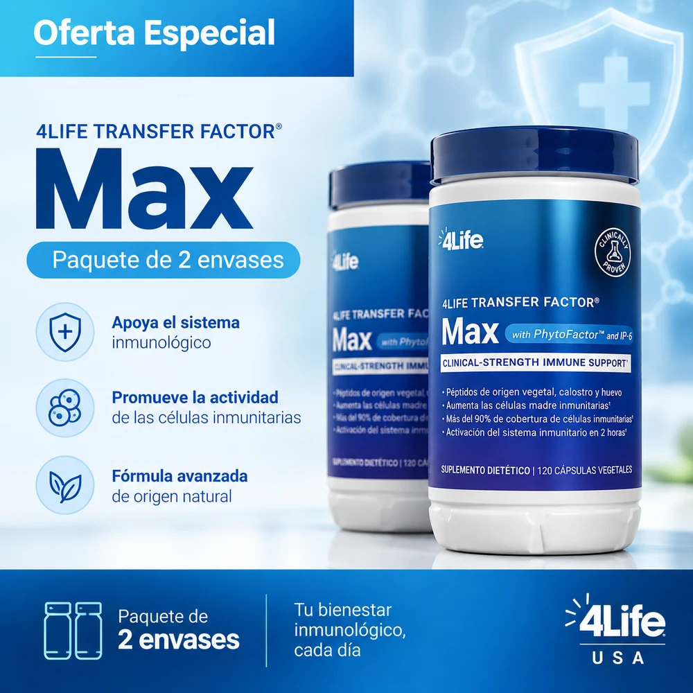 Imagen promocional del paquete Transfer Factor Max de 2 envases